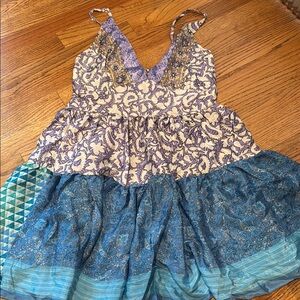 Bohemian Patchwork Dress with Blue and Purple Patterns